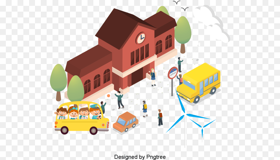 School Cartoon School, Neighborhood, Bus, Transportation, Vehicle Png