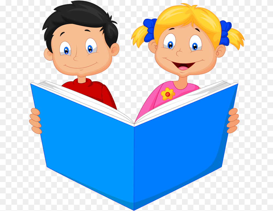 School Children Cartoon Clipart, Book, Person, Publication, Reading Png Image