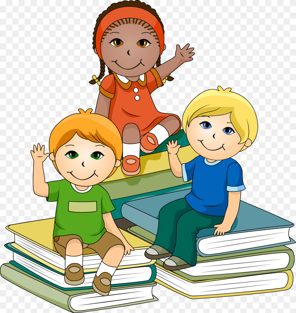 School Children Clipart Children With Books Clipart, Book, Comics, Publication, Baby Free Transparent Png