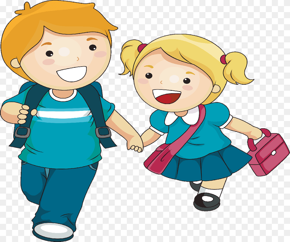 School Children Transparent Brother And Sister Cartoon, Baby, Person, Face, Head Png