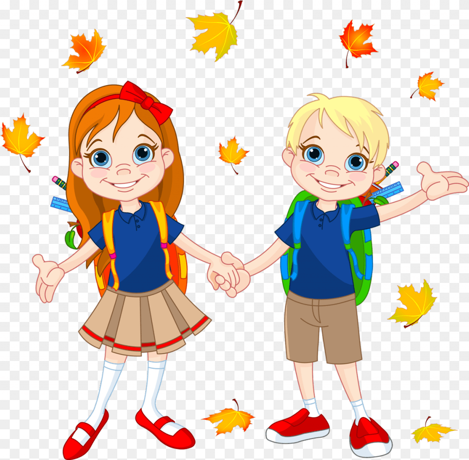 School Children Transparent Full Autumn School Clipart, Plant, Leaf, Baby, Book Free Png Download
