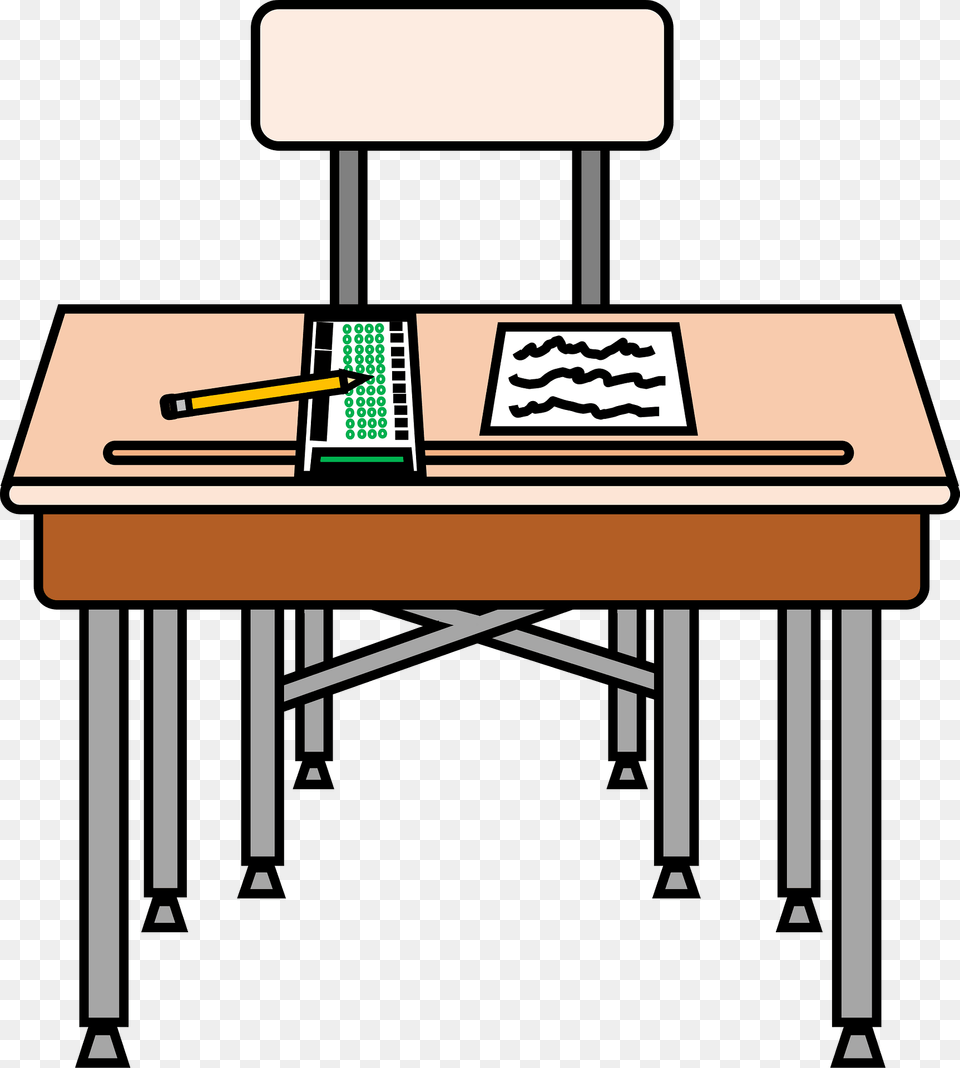 School Desk And Chair With Scantron And Test Clipart, Computer, Electronics, Furniture, Table Png