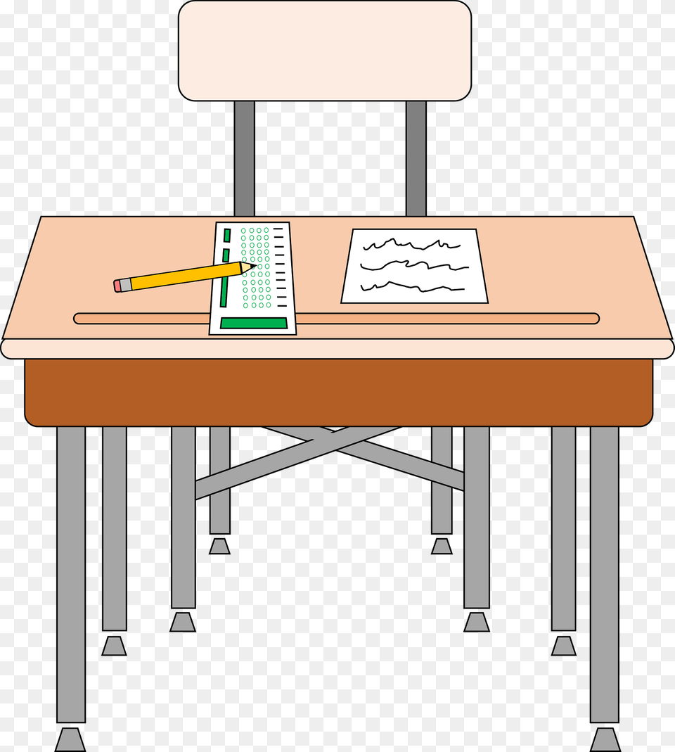 School Desk And Chair With Scantron Test Clipart, Furniture, Table, Computer, Electronics Free Transparent Png