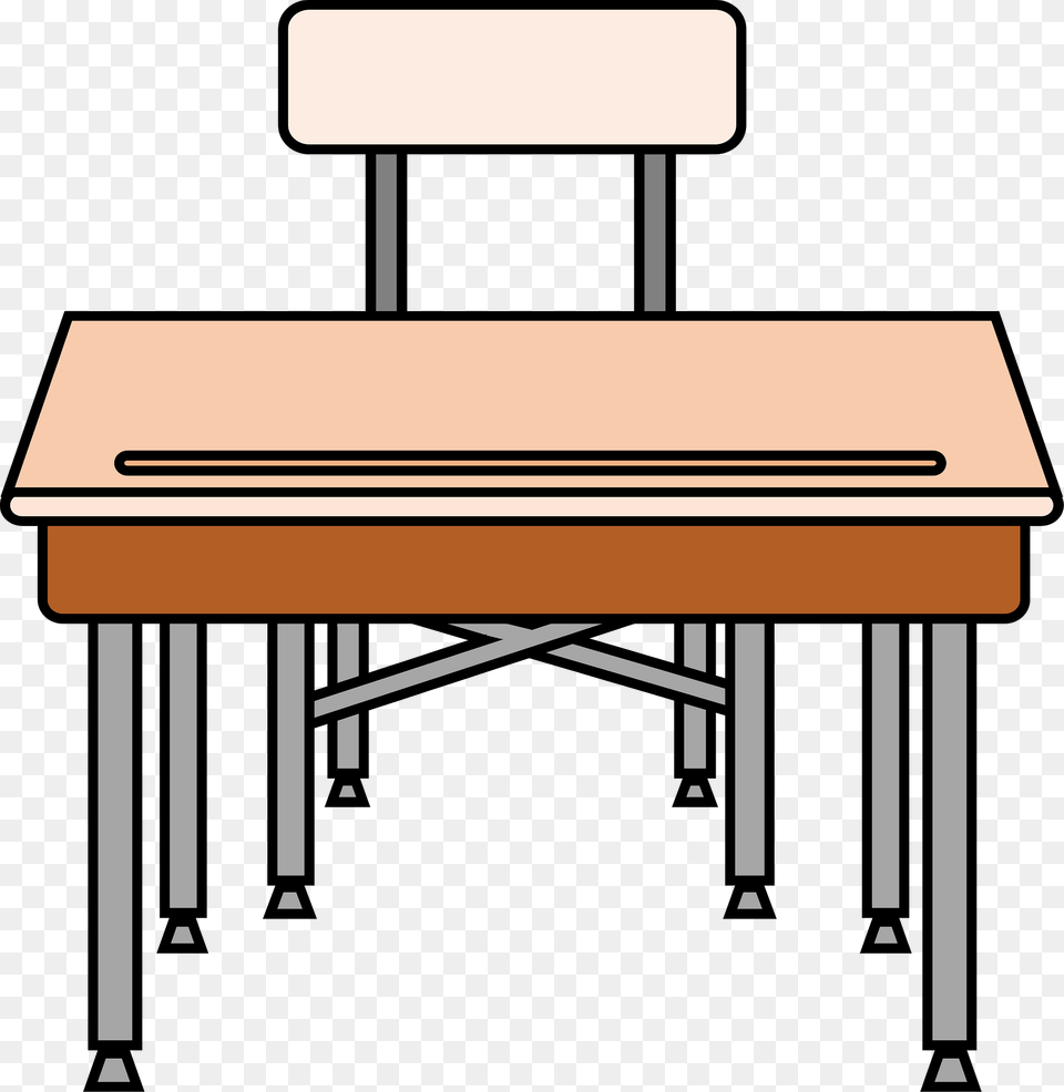 School Desk And Chair With Underside Shelf Clipart, Furniture, Table, Computer, Electronics Png Image