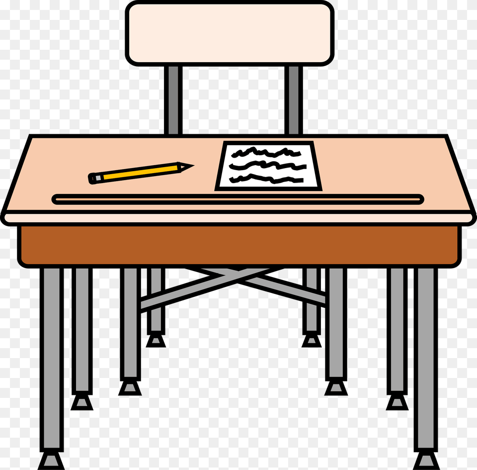 School Desk And Chair With Worksheet And Pencil Clipart, Furniture, Table, Computer, Electronics Free Transparent Png