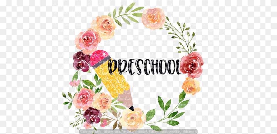 School Floral Wreath With Pencil Mjctransfers, Art, Plant, Rose, Flower Free Transparent Png