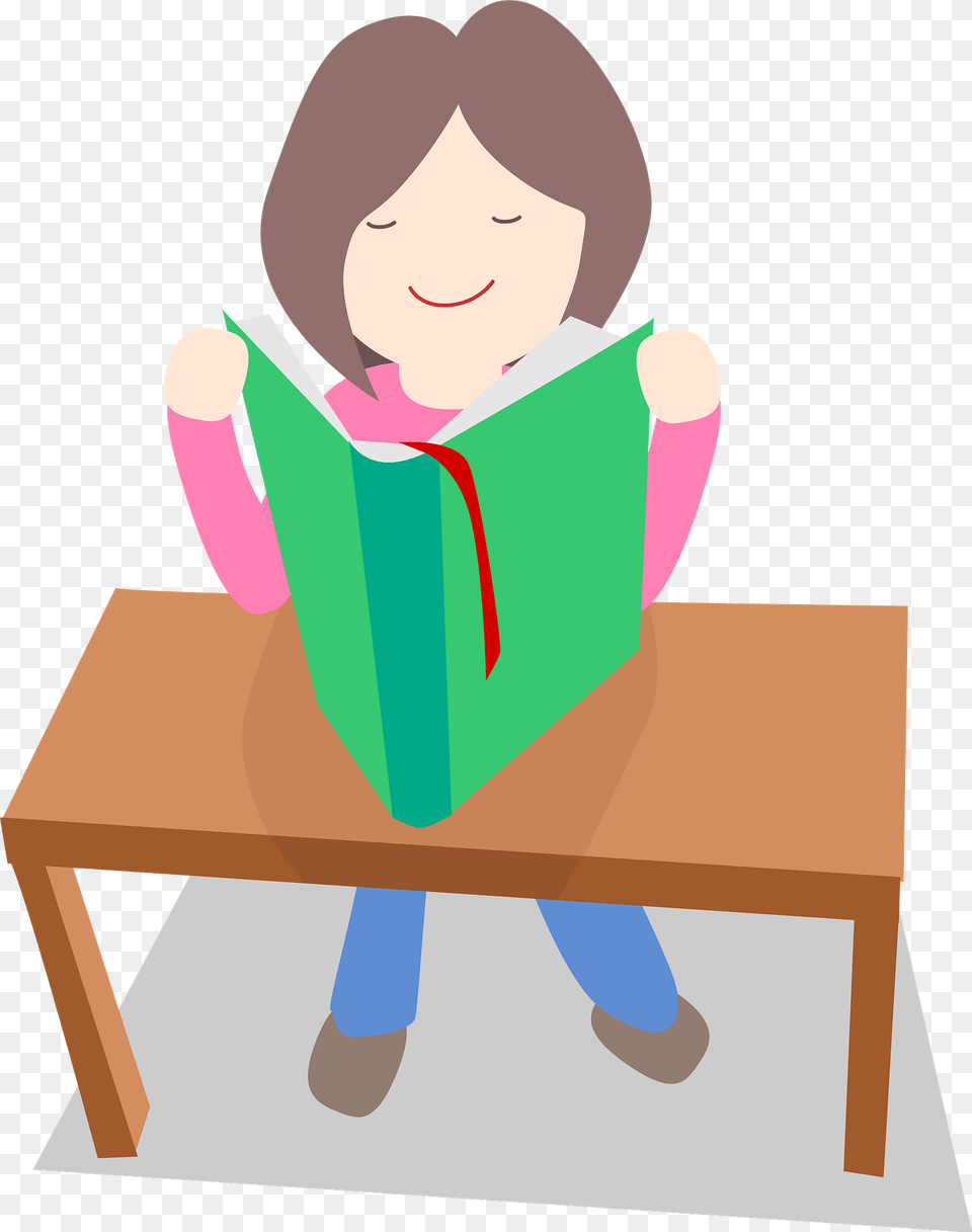 School Girl Reading A Book Clipart, Person, Baby, Face, Head Free Png Download