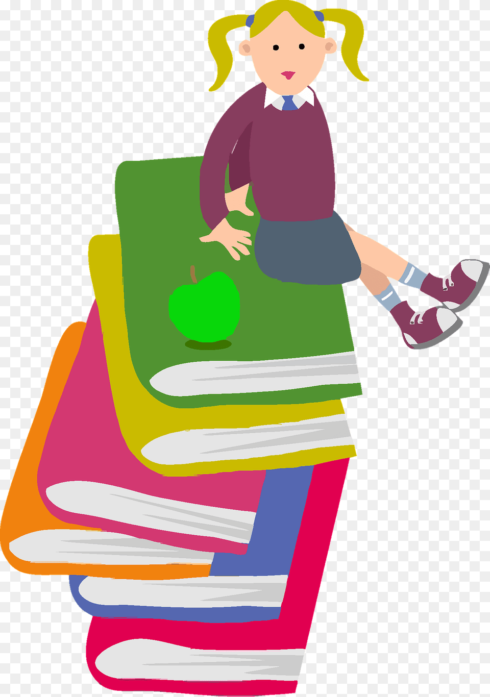 School Girl Sitting On Books Clipart, Baby, Person, Face, Head Free Png Download