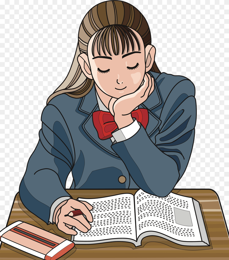 School Girl Studying Clipart, Person, Reading, Book, Publication Png Image