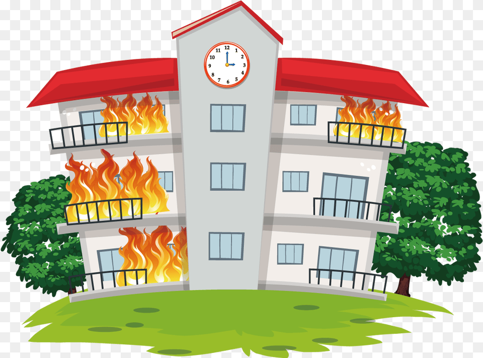 School On Fire Clipart, Architecture, Building, City, Clock Tower Png