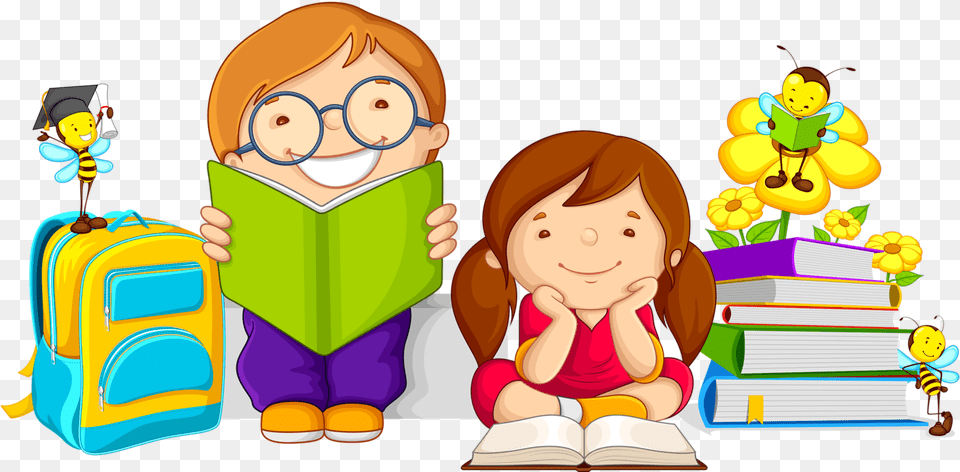 School Pupils Clipart Graphic 8 Kids Studying Clipart, Person, Reading, Baby, Face Png Image
