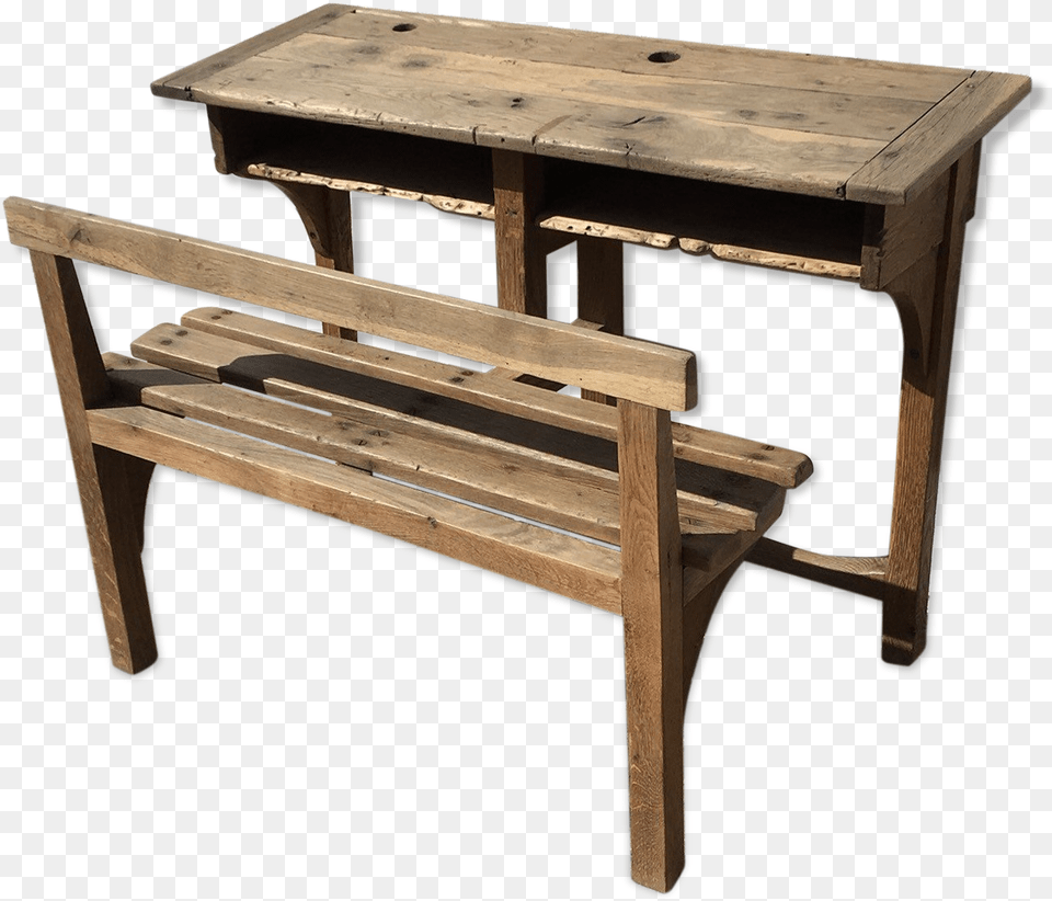 School Writing Desk Double Oak School For Children Coffee Table, Coffee Table, Furniture, Wood, Bench Free Png