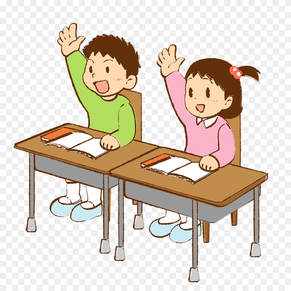 Schoolboy And Schoolgirl Are In Class Clipart, Table, Furniture, Desk, Reading Free Png Download