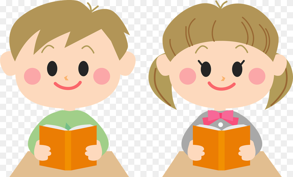 Schoolboy And Schoolgirl Are Reading Books Clipart, Face, Head, Person, Baby Png