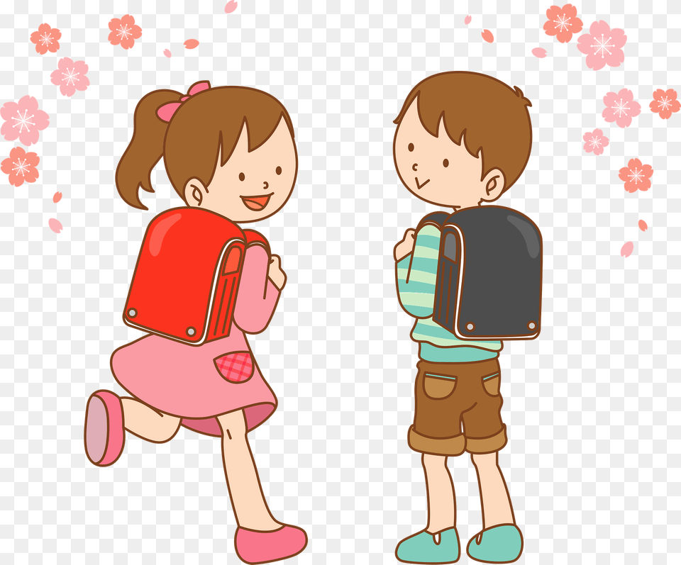 Schoolboy And Schoolgirl Clipart, Baby, Person, Bag, Face Free Png Download