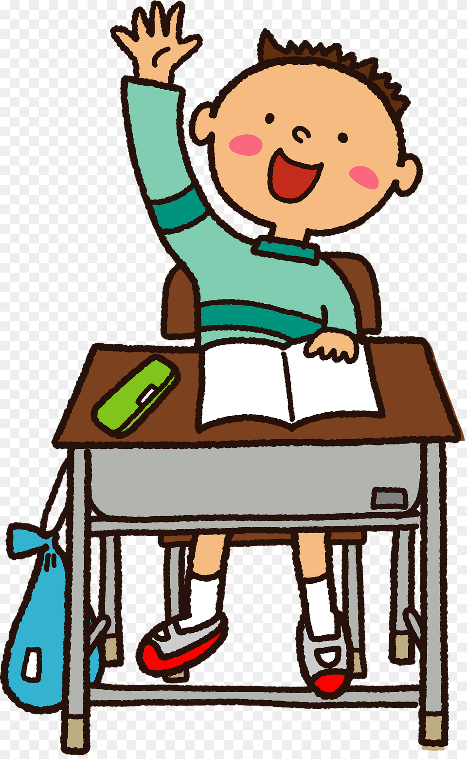 Schoolboy Is Raising Hand Clipart, Desk, Furniture, Table, Baby Free Png
