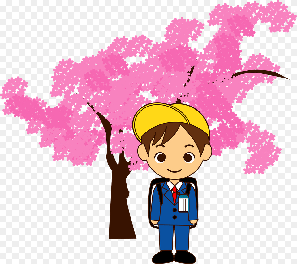 Schoolboy Under The Cherry Blossoms Clipart, Flower, Plant, Baby, Person Png