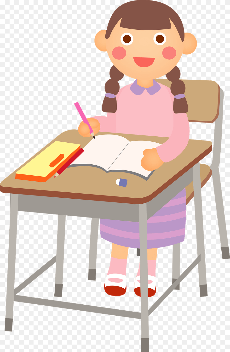 Schoolgirl Clipart, Desk, Furniture, Table, Person Png Image