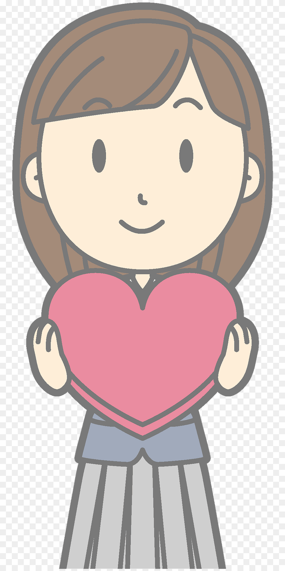 Schoolgirl Holding Red Heart Clipart, Book, Publication, Person, Face Png Image