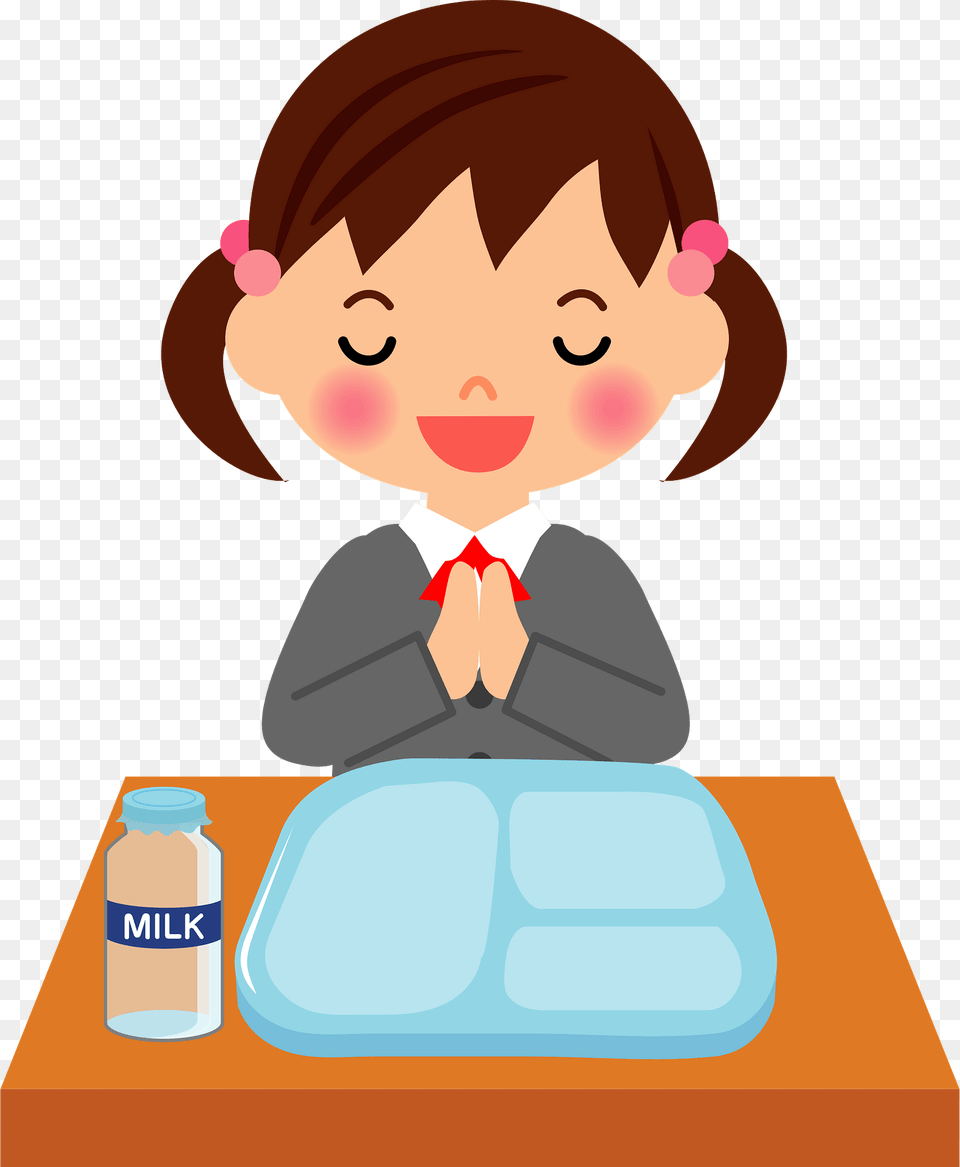 Schoolgirl Praying Before A Meal Clipart, Formal Wear, Cleaning, Person, Face Free Png Download