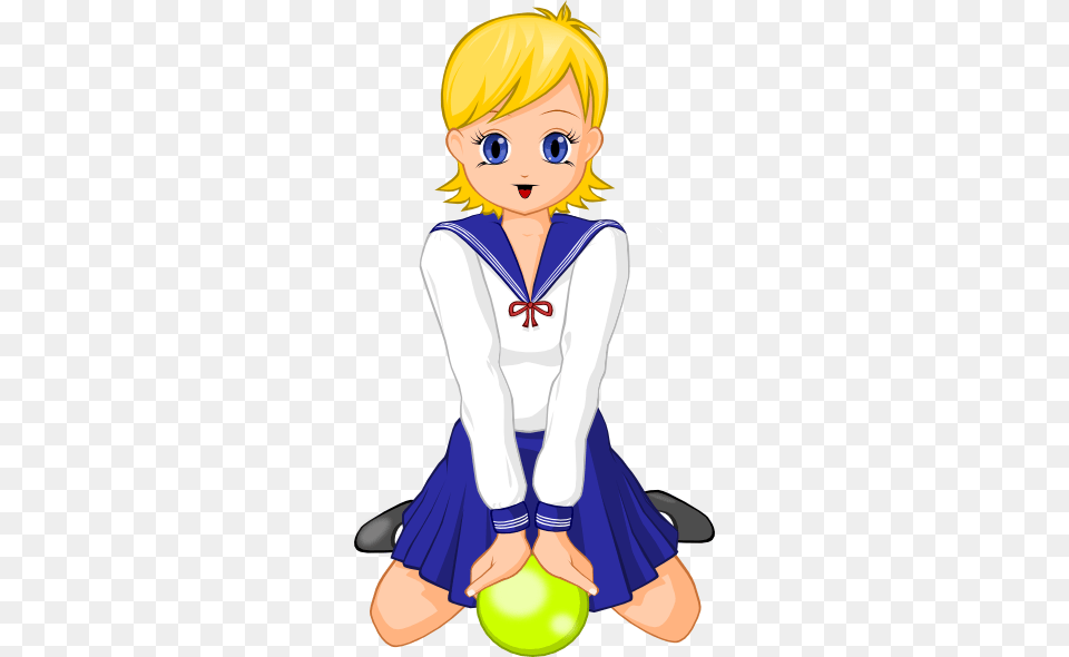 Schoolgirl With Green Ball Clip Art For Web, Book, Comics, Publication, Baby Png