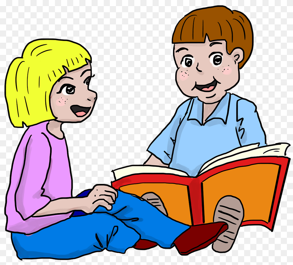 Schoolkids Reading A Book Clipart, Person, Baby, Publication, Head Free Transparent Png