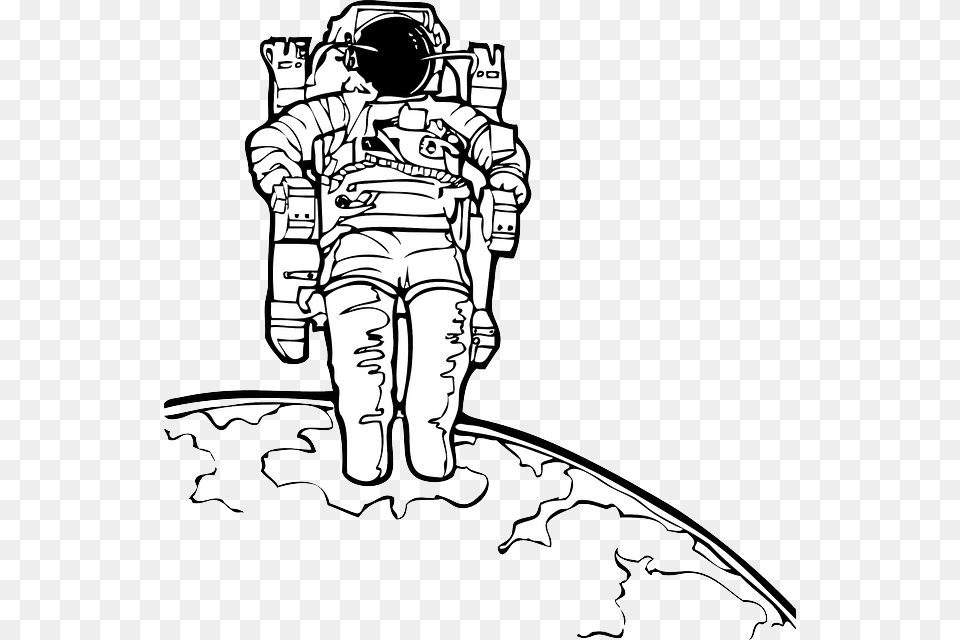 Science Outline Moon Cartoon Astronomy Astronaut Astronaut Black And White, Art, Drawing, Adult, Male Free Transparent Png