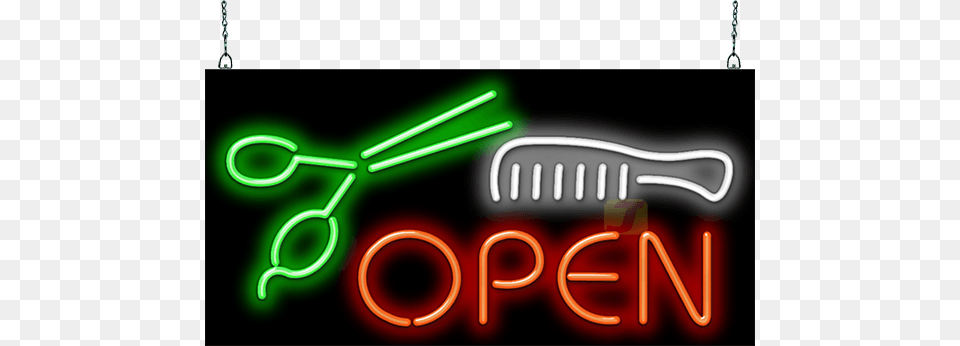 Scissors And Comb Open Neon Sign Neon Sign Outdoor Design, Light, Disk Free Transparent Png