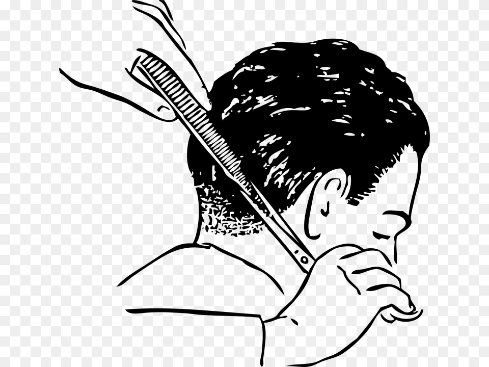 Scissors Barber Hair Men Cut Comb Clippers Haircut Clipart, Gray Free Transparent Png