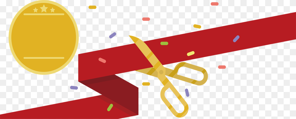 Scissors Cutting Golden Ceremony Ribbon Cutting, Gold Png Image