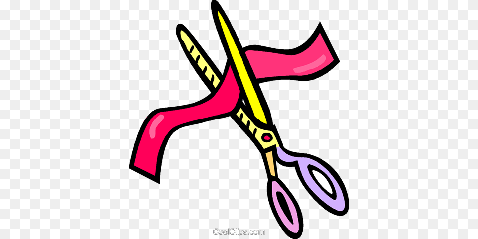 Scissors Cutting Ribbon Royalty Vector Clip Art Illustration, Blade, Shears, Weapon, Bow Png