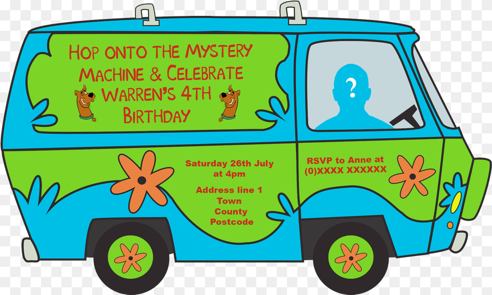 Scooby Doo Birthday Invitation Designed By Me At Nic Mystery Machine, Transportation, Van, Vehicle, Adult Free Transparent Png