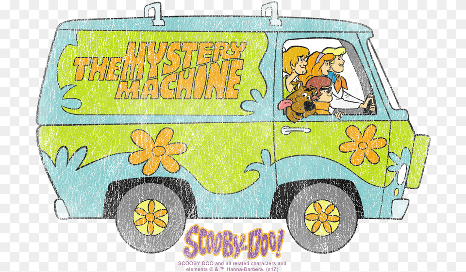 Scooby Doo The Mystery Machine Men39s Regular Fit T Shirt Scooby Doo Mystery Machine Fan Emblem, Transportation, Van, Vehicle, Person Png Image