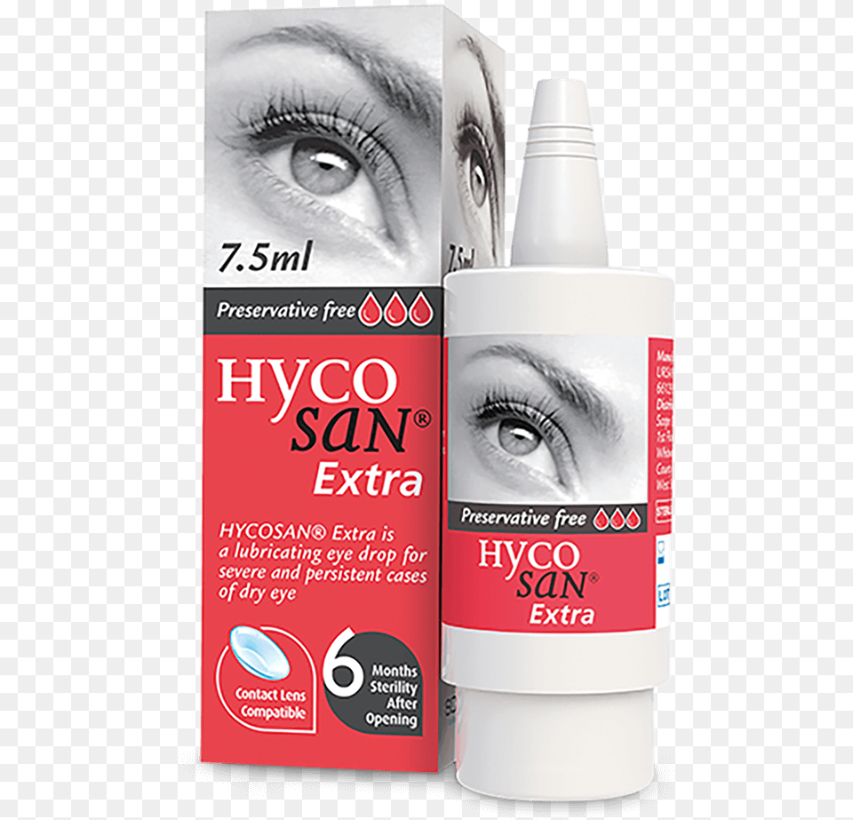 Scope Hycosan Extra Pack And Comod Bottle Hycosan Eye Drops, Cosmetics, Person, Face, Head Png