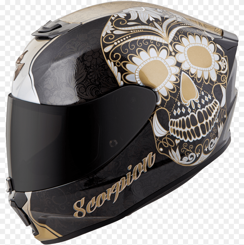 Scorpion Exo R420 Sugar Skull Gold, Crash Helmet, Helmet Free Png