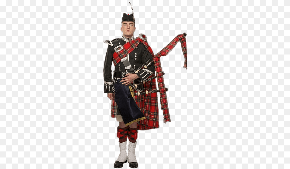 Scot Holding Bagpipes Bagpipes, Clothing, Skirt, Tartan, Person Png Image