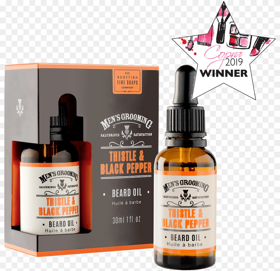 Scottish Fine Soaps Thistle And Black Pepper Beard, Bottle, Aftershave, Cosmetics, Perfume Png Image