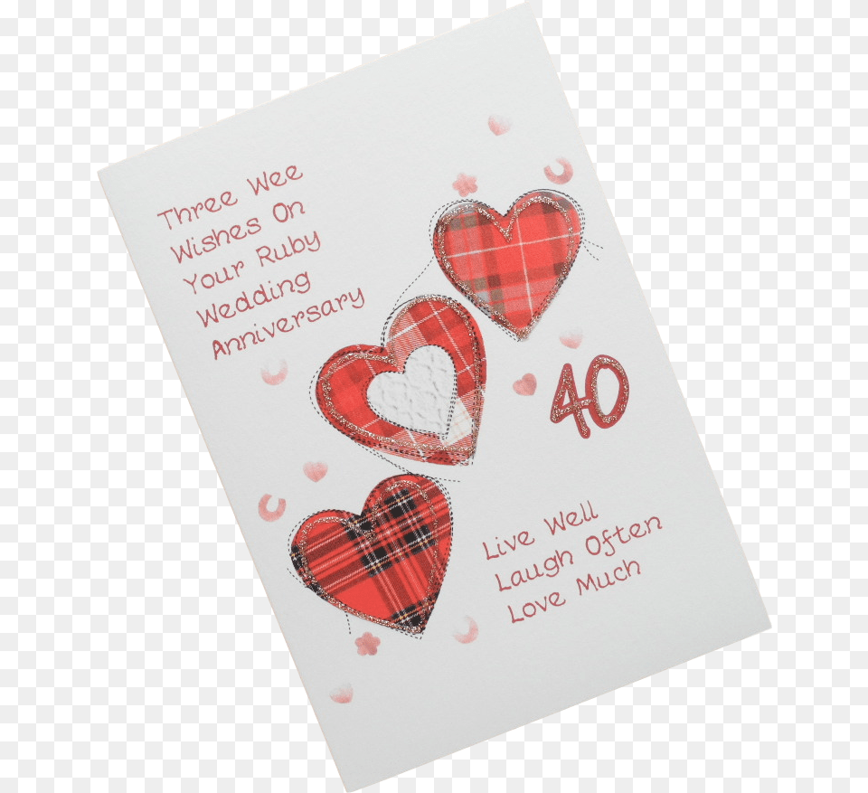 Scottish Ruby 40th Anniversary Card Tartan Hearts Scots Heart, Envelope, Greeting Card, Mail, Advertisement Png