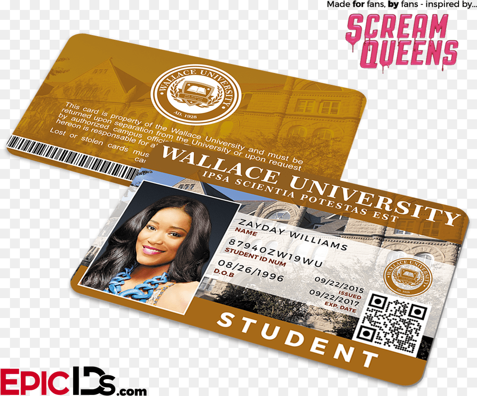 Scream Queens Inspired Wallace University Student Id Hair Coloring, Text, Adult, Person, Woman Png Image
