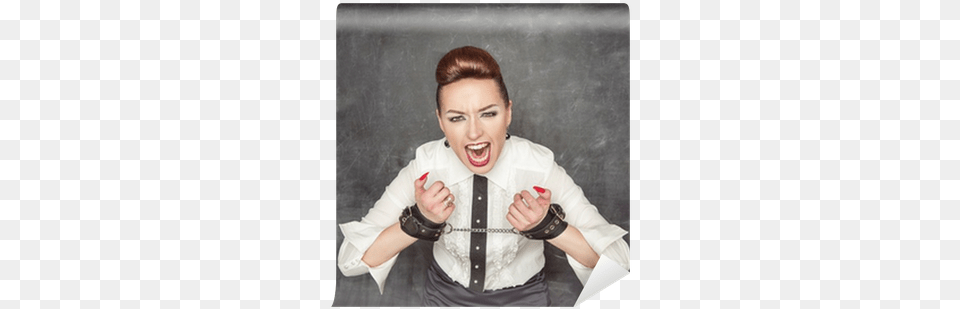 Screaming Business Woman With Handcuffs On Her Hands Sitting, Accessories, Tie, Shirt, Formal Wear Png