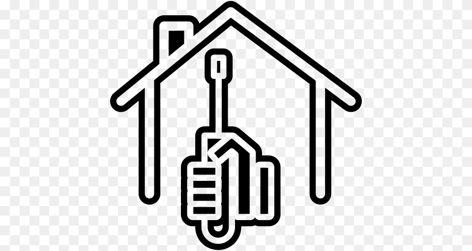 Screwdriver On Hand And House Outline Icon, Gray Png Image