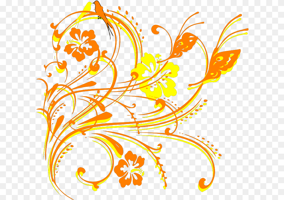 Scroll With Birds And Hibiscus Corner Border Design, Art, Floral Design, Graphics, Pattern Free Png Download