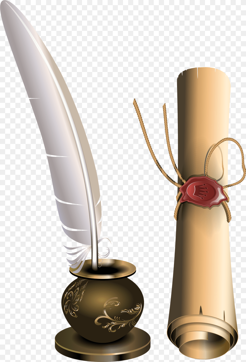 Scrolls And Ink Well, Bottle, Text Free Png Download