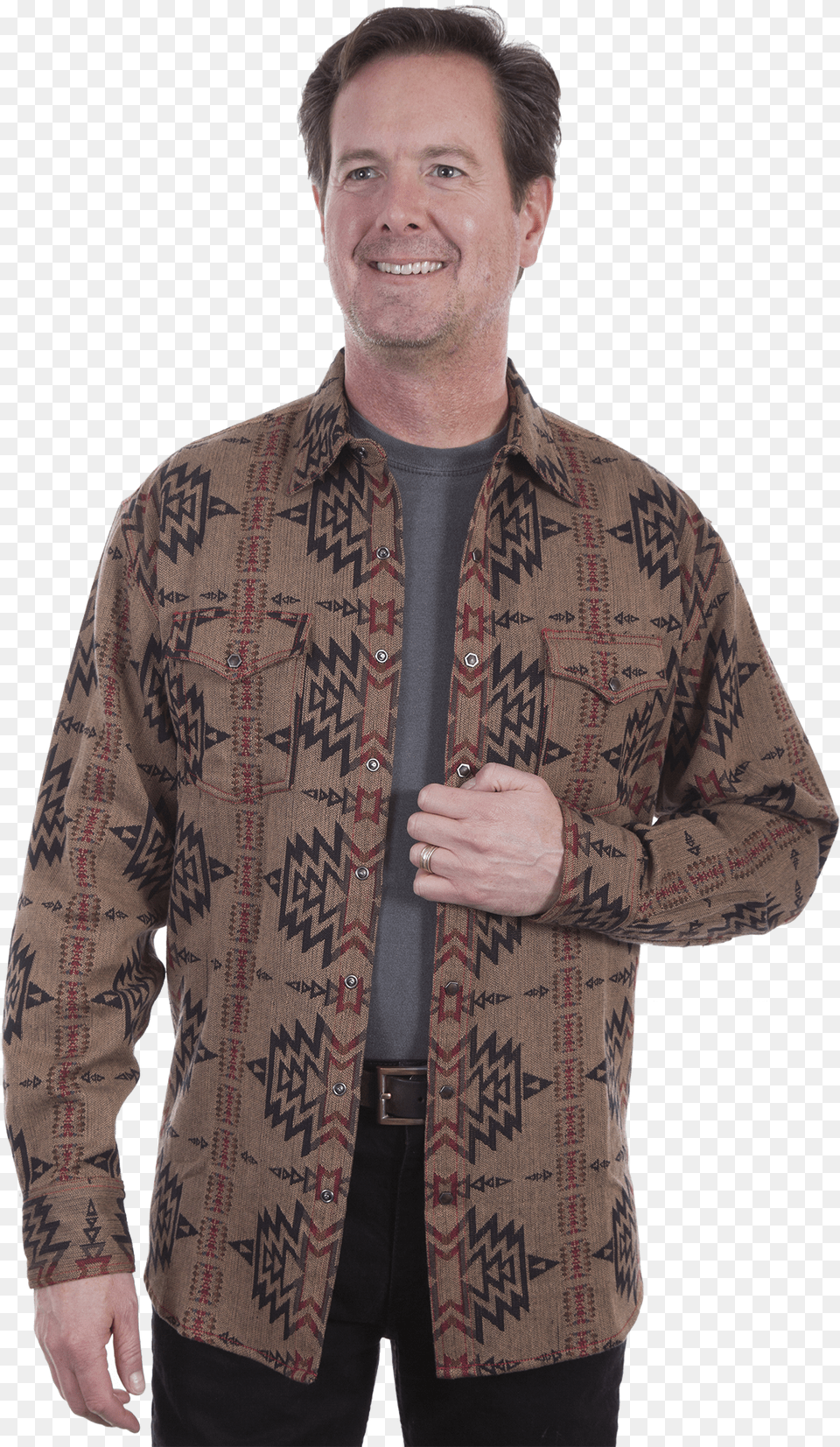 Scully Men S Long Sleeve Aztec Pattern Over Shirt Wbutton Hand, Long Sleeve, Clothing, Coat, Jacket Free Transparent Png
