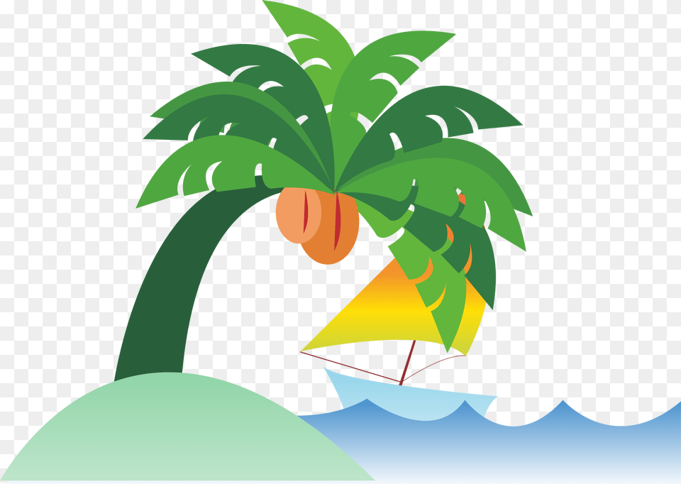 Sea Coconut Beach Cartoon, Summer, Palm Tree, Tree, Leaf Free Png Download