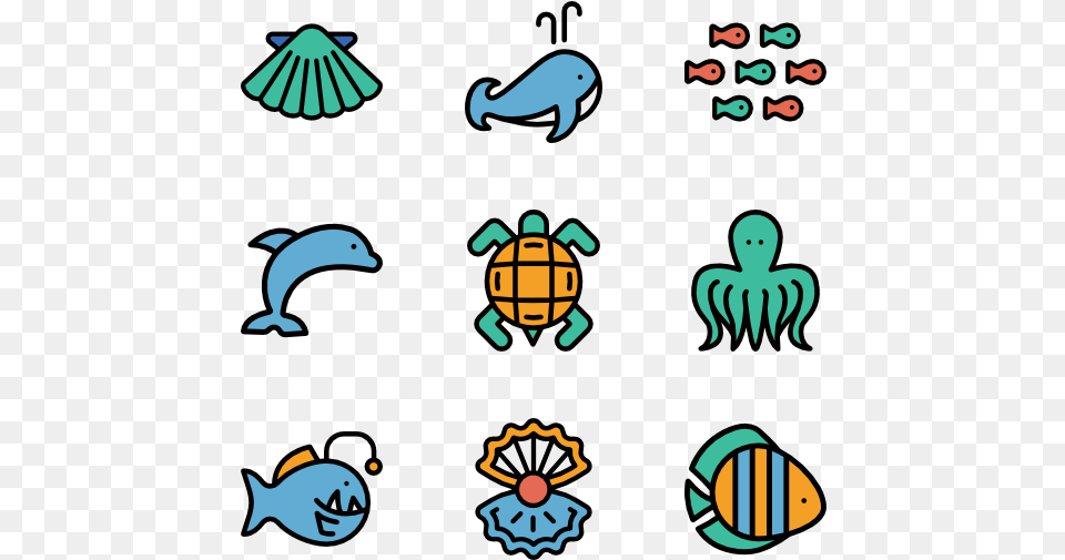 Sea Life Linear Color Aquarium Icons, Animal, Sea Life, Bird, Reptile Free Png Download