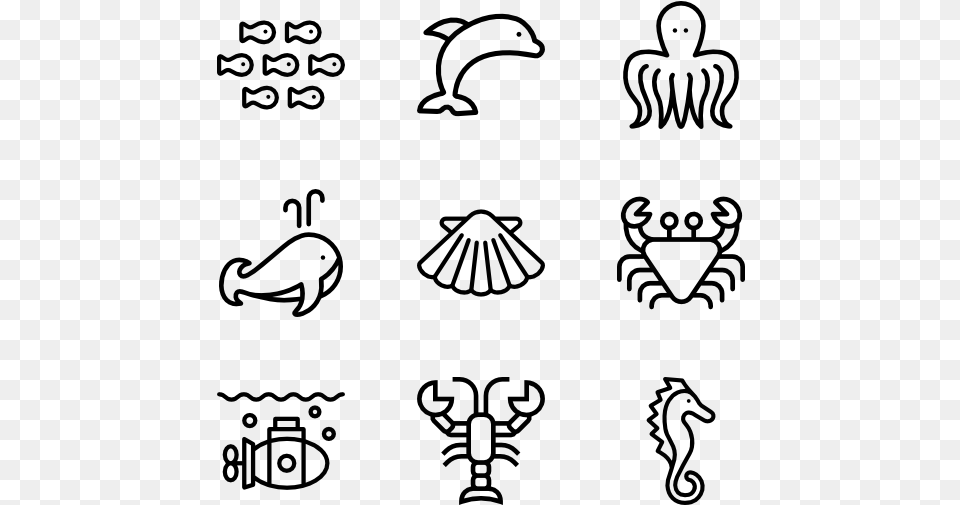 Sea Life Space Icons, Gray Png Image