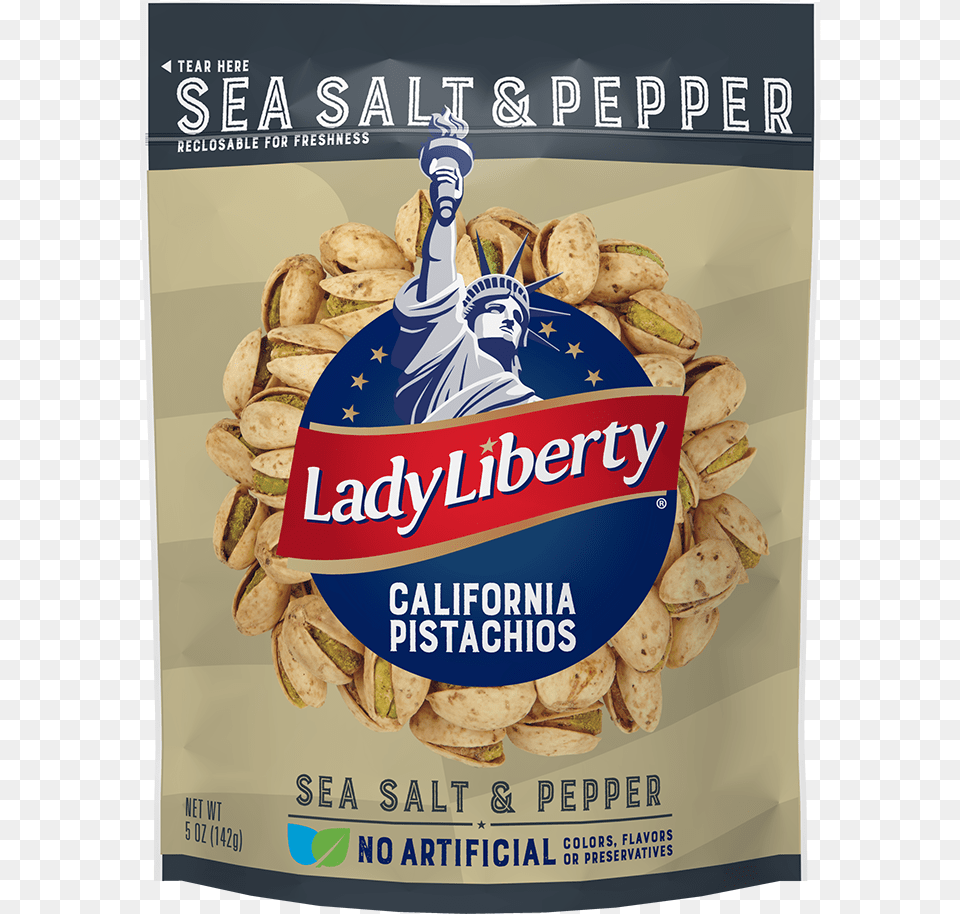 Sea Salt Amp Pepper California Pistachios Statue Of Liberty, Advertisement, Food, Produce, Nut Png Image