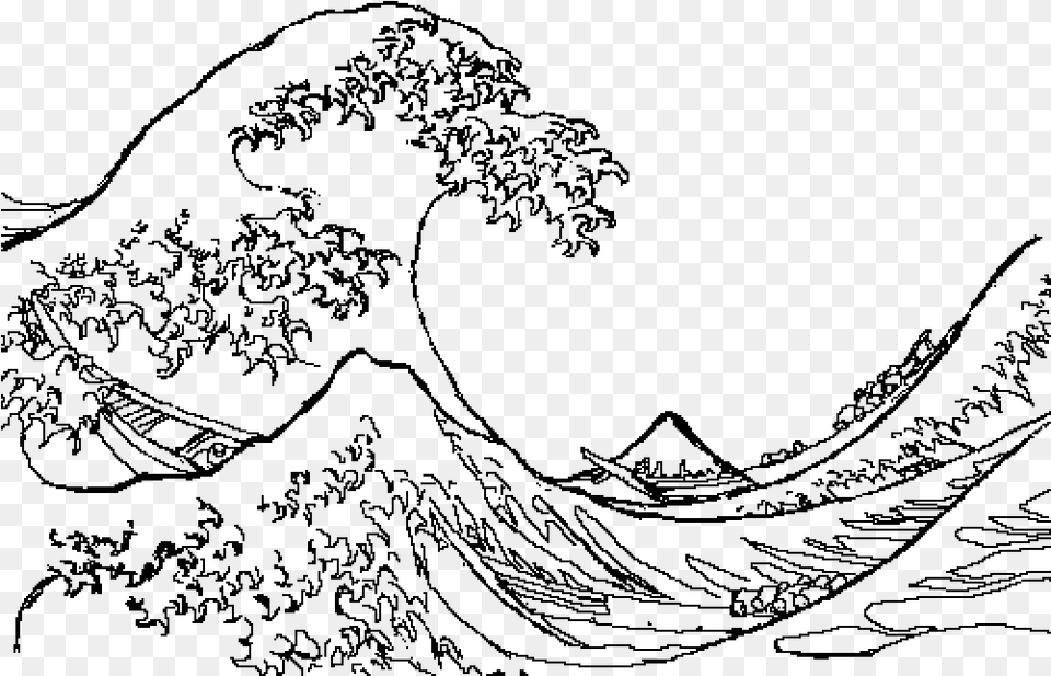 Sea Waves Great Wave Line Art, Outdoors, Gray, Nature, Night Free Png