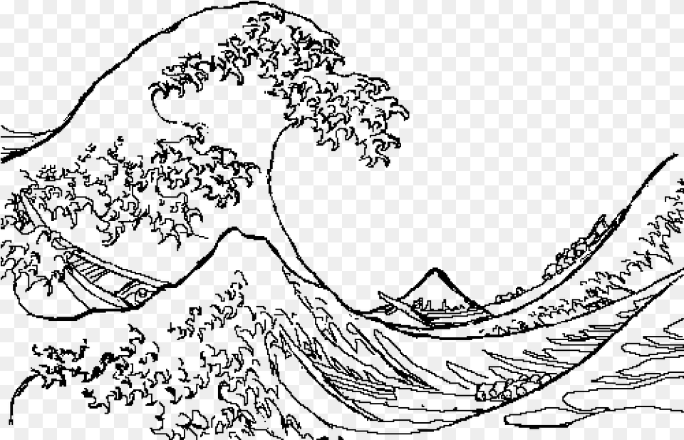 Sea Waves Great Wave Line Drawing, Outdoors, Gray, Nature, Night Free Png